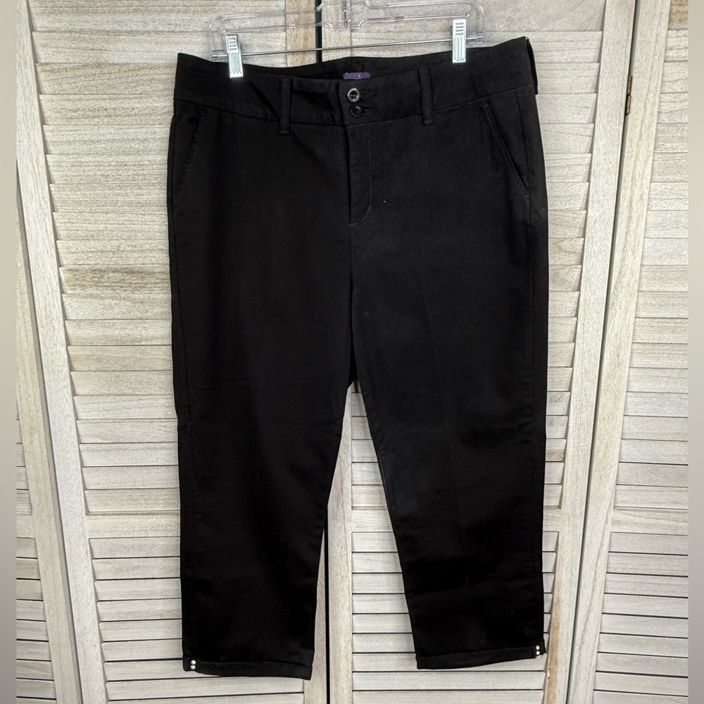 NYDJ Black Stretch Capris w Rhinestone Hem-16